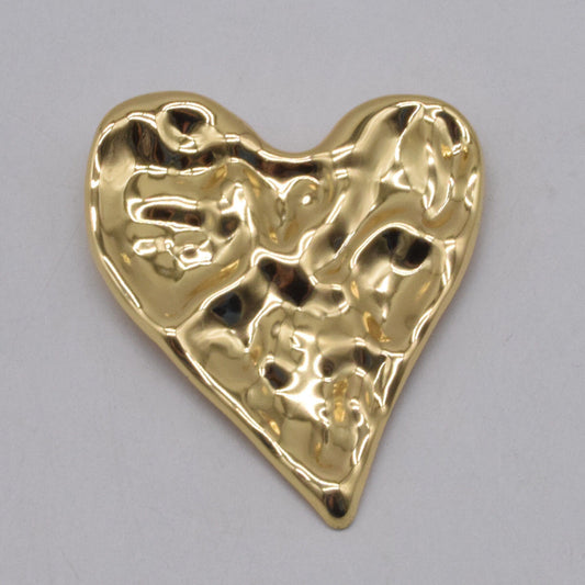 Chunky Heart Brooch Pin - Modern Gold & Silver Textured Lapel Pin