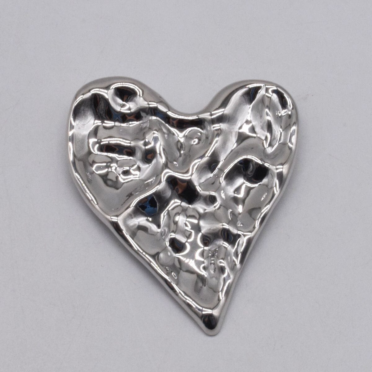 Chunky Heart Brooch Pin - Modern Gold & Silver Textured Lapel Pin