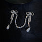 Sparkling Bowknot Chain Brooch Pin - Elegant Crystal & Pearl Sweater Shawl Clip