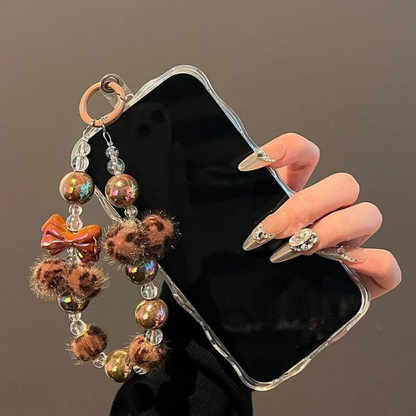Leopard Ball Bow Keychain Phone Case with Transparent Clip – Cute, Stylish & Protective