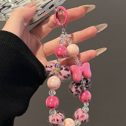 Leopard Ball Bow Keychain Phone Case with Transparent Clip – Cute, Stylish & Protective