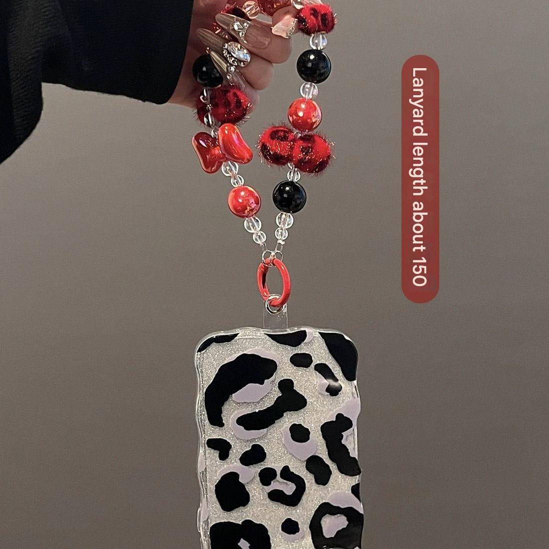 Leopard Ball Bow Keychain Phone Case with Transparent Clip – Cute, Stylish & Protective