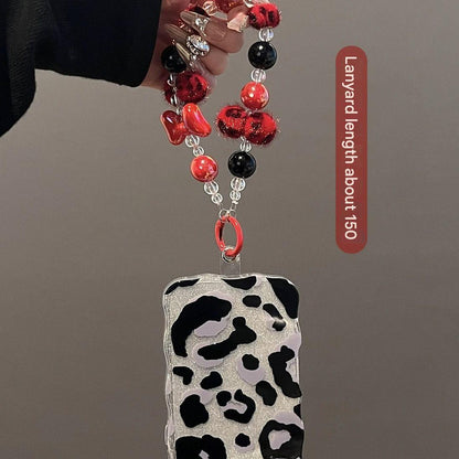 Leopard Ball Bow Keychain Phone Case with Transparent Clip – Cute, Stylish & Protective