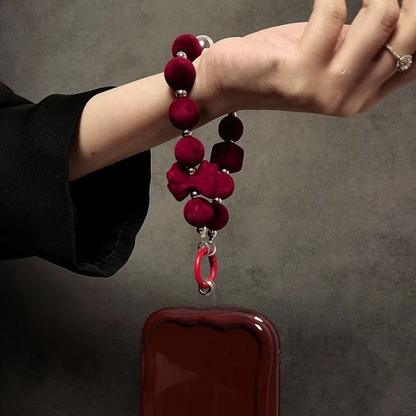 Wine Red Bow Beaded Keychain Phone Case with Transparent Clip – Stylish & Protective