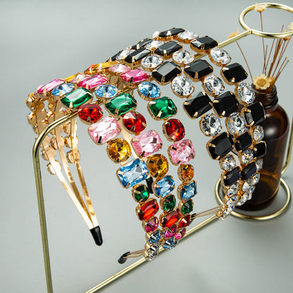 Luxury Three Row Black & White Crystal Headband – Elegant Rhinestone Hair Accessory