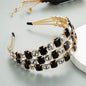 Luxury Three Row Black & White Crystal Headband – Elegant Rhinestone Hair Accessory