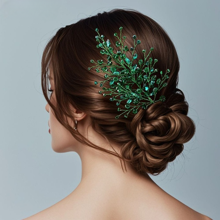Crystal Branch Hair Accessory – Green, Red, Blue & Silver Elegant Bridal Hairpiece
