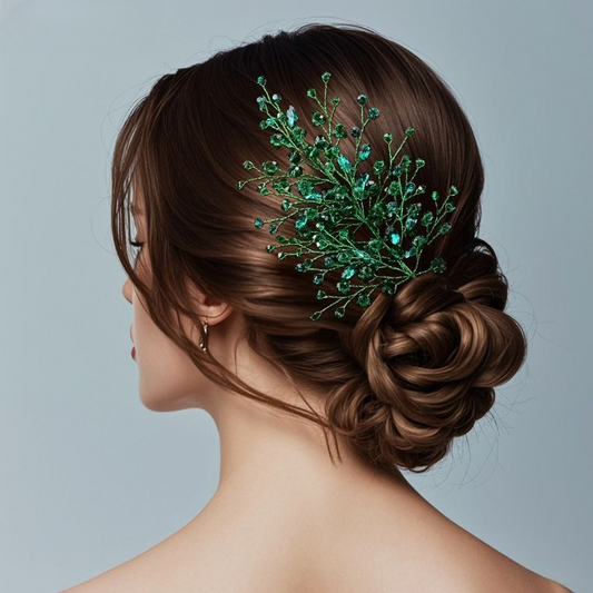 Crystal Branch Hair Accessory – Green, Red, Blue & Silver Elegant Bridal Hairpiece