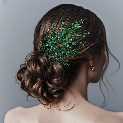Crystal Branch Hair Accessory – Green, Red, Blue & Silver Elegant Bridal Hairpiece