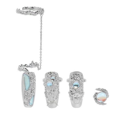 Silver Nail Armor with Free Size Adjustable Rings