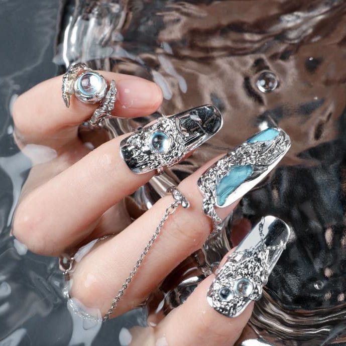 Silver Nail Armor with Free Size Adjustable Rings