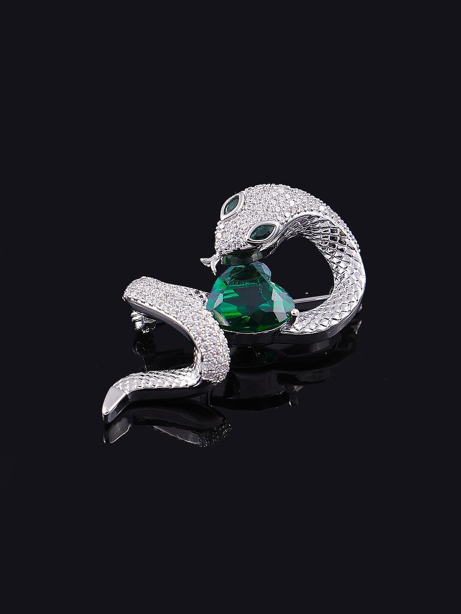 Emerald Crystal Snake Zodiac Brooch – Luxury Gold & Silver Pin for Men & Women