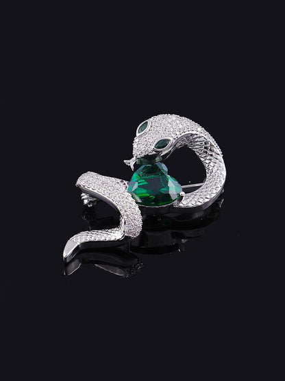 Emerald Crystal Snake Zodiac Brooch – Luxury Gold & Silver Pin for Men & Women