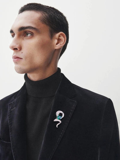Emerald Crystal Snake Zodiac Brooch – Luxury Gold & Silver Pin for Men & Women