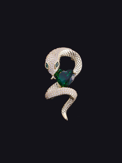 Emerald Crystal Snake Zodiac Brooch – Luxury Gold & Silver Pin for Men & Women