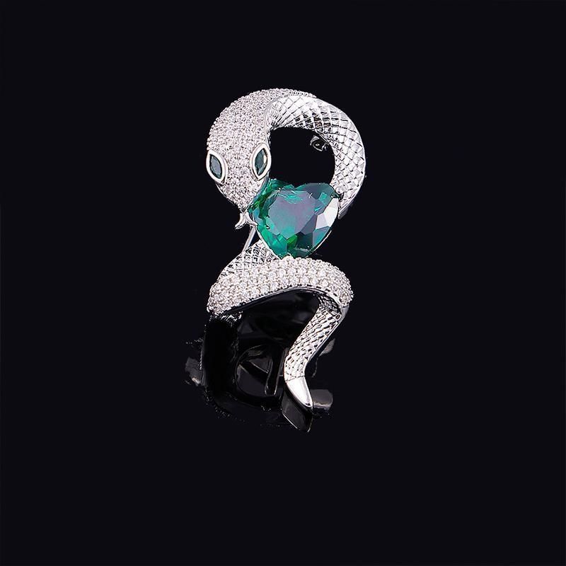 Emerald Crystal Snake Zodiac Brooch – Luxury Gold & Silver Pin for Men & Women