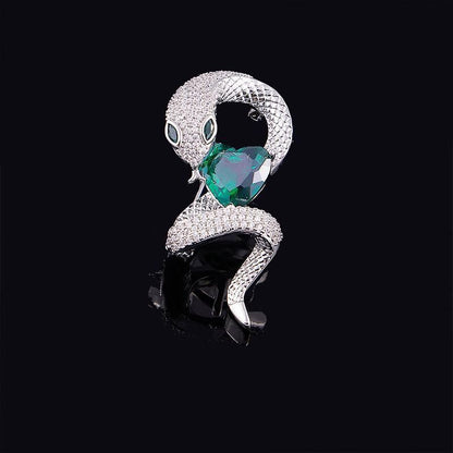 Emerald Crystal Snake Zodiac Brooch – Luxury Gold & Silver Pin for Men & Women