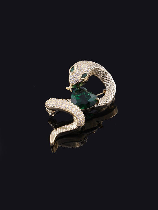 Emerald Crystal Snake Zodiac Brooch – Luxury Gold & Silver Pin for Men & Women