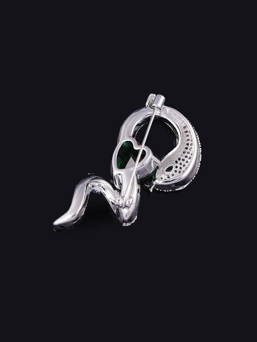 Emerald Crystal Snake Zodiac Brooch – Luxury Gold & Silver Pin for Men & Women
