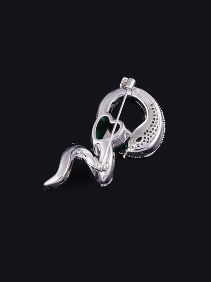 Emerald Crystal Snake Zodiac Brooch – Luxury Gold & Silver Pin for Men & Women