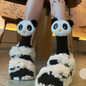 Cute 3D Panda Socks – White & Black Plush Cartoon Animal Socks for Women & Girls
