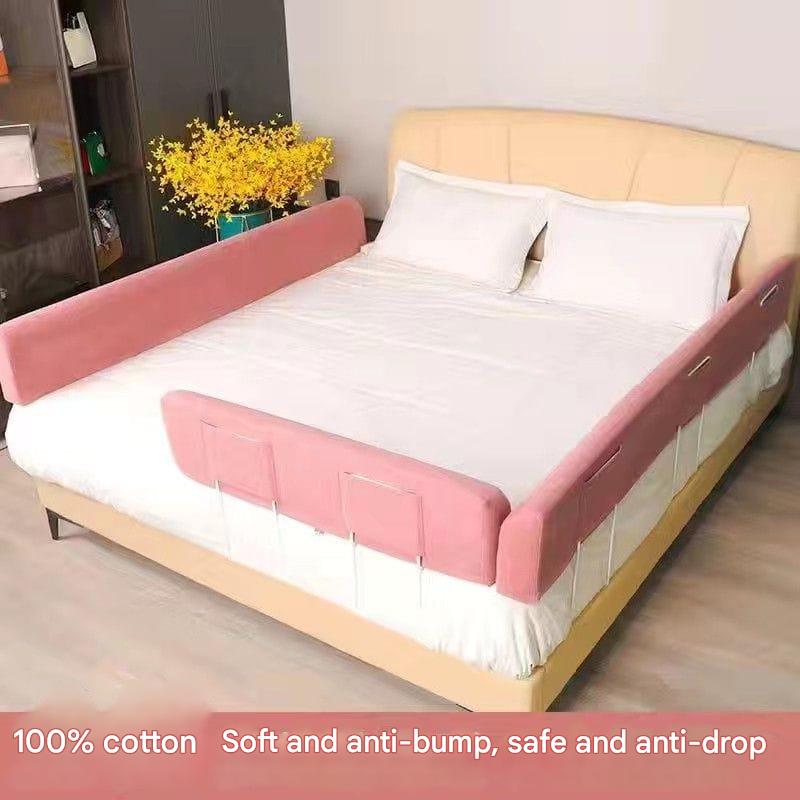 Baby Bed Safety Guard Rail – 1m x 35cm Flannel Bed Fence with Brackets (Powder Pink & Dark Blue) (2 Brackets)