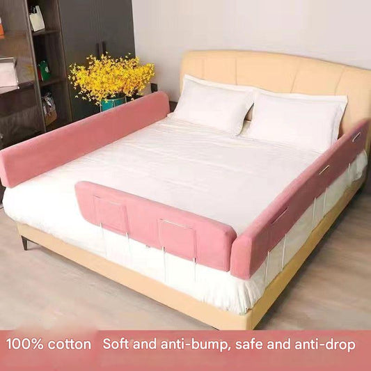 Baby Bed Safety Guard Rail – 1m x 35cm Flannel Bed Fence with Brackets (Powder Pink & Dark Blue)