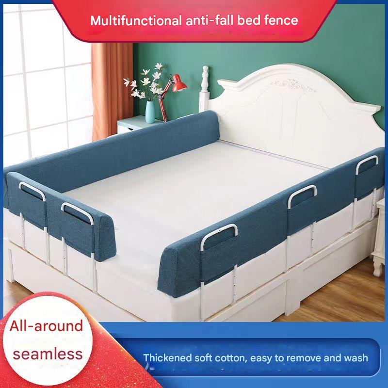 Baby Bed Safety Guard Rail – 1m x 35cm Flannel Bed Fence with Brackets (Powder Pink & Dark Blue) (2 Brackets)