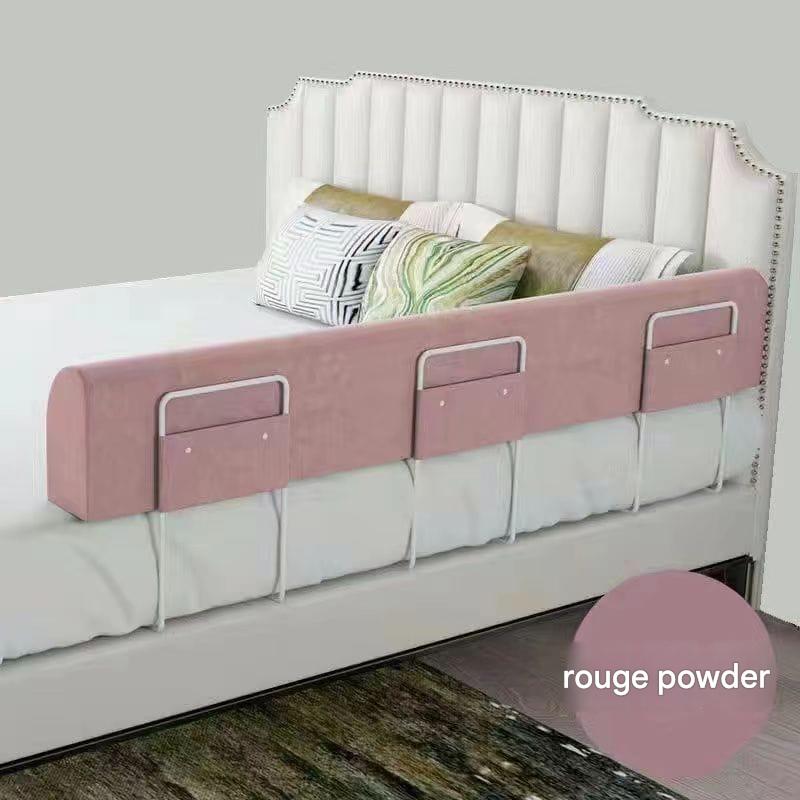 Baby Bed Safety Guard Rail – 1m x 35cm Flannel Bed Fence with Brackets (Powder Pink & Dark Blue) (2 Brackets)