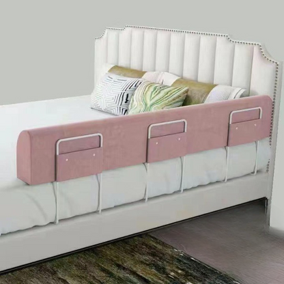 Baby Bed Safety Guard Rail – 1m x 35cm Flannel Bed Fence with Brackets (Powder Pink & Dark Blue) (2 Brackets)