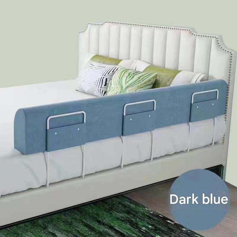Baby Bed Safety Guard Rail – 1m x 35cm Flannel Bed Fence with Brackets (Powder Pink & Dark Blue) (2 Brackets)