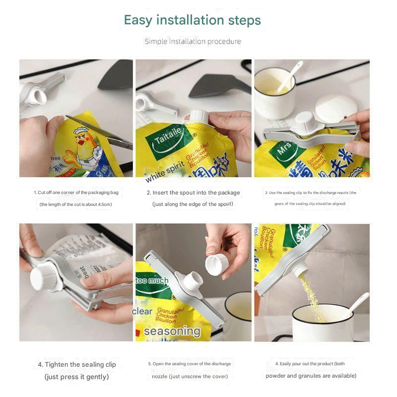 Food Bag Sealing Clip with Pour Spout (Pack of 4) – Airtight Kitchen Storage Clips, White