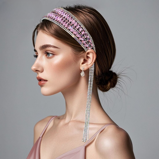 Luxury Shiny Pink Crystal Headband – Rhinestone Hair Accessory for Women & Brides