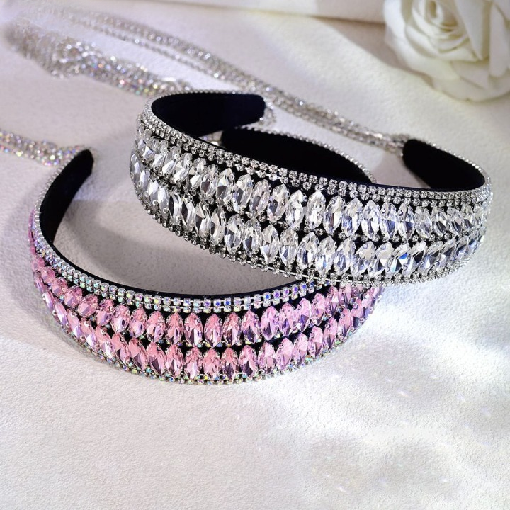 Luxury Shiny Pink Crystal Headband – Rhinestone Hair Accessory for Women & Brides