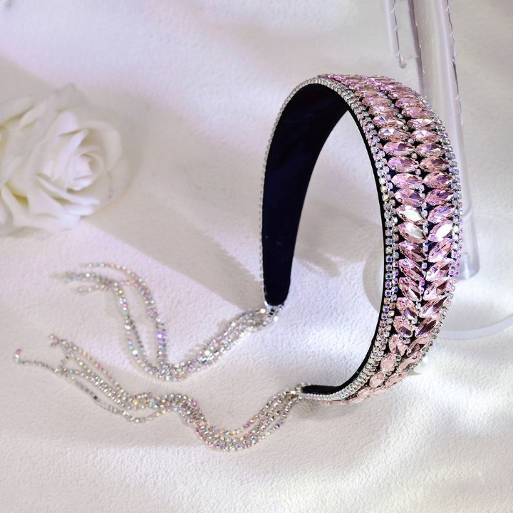 Luxury Shiny Pink Crystal Headband – Rhinestone Hair Accessory for Women & Brides