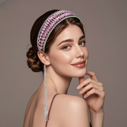 Luxury Shiny Pink Crystal Headband – Rhinestone Hair Accessory for Women & Brides