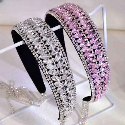 Luxury Shiny Pink Crystal Headband – Rhinestone Hair Accessory for Women & Brides