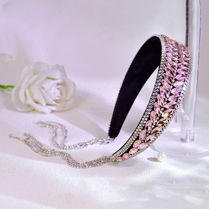 Luxury Shiny Pink Crystal Headband – Rhinestone Hair Accessory for Women & Brides