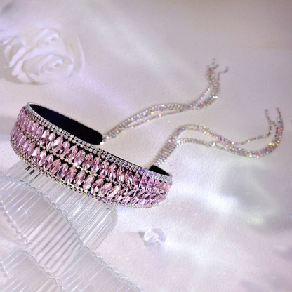 Luxury Shiny Pink Crystal Headband – Rhinestone Hair Accessory for Women & Brides