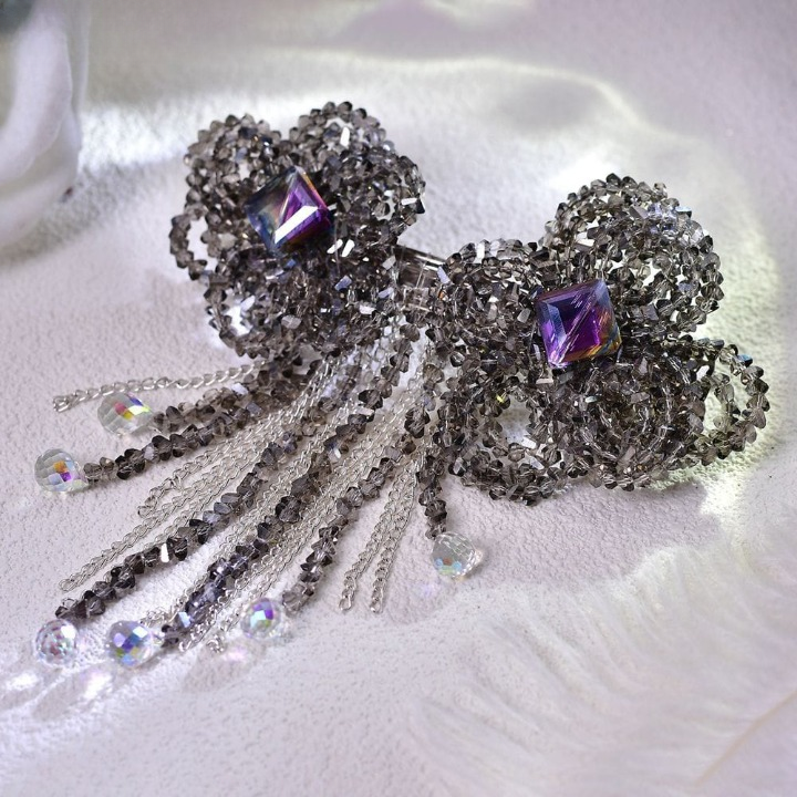 Luxury Crystal Beaded Bow Hairpin – Elegant Rhinestone Hair Clip with Tassel Chains