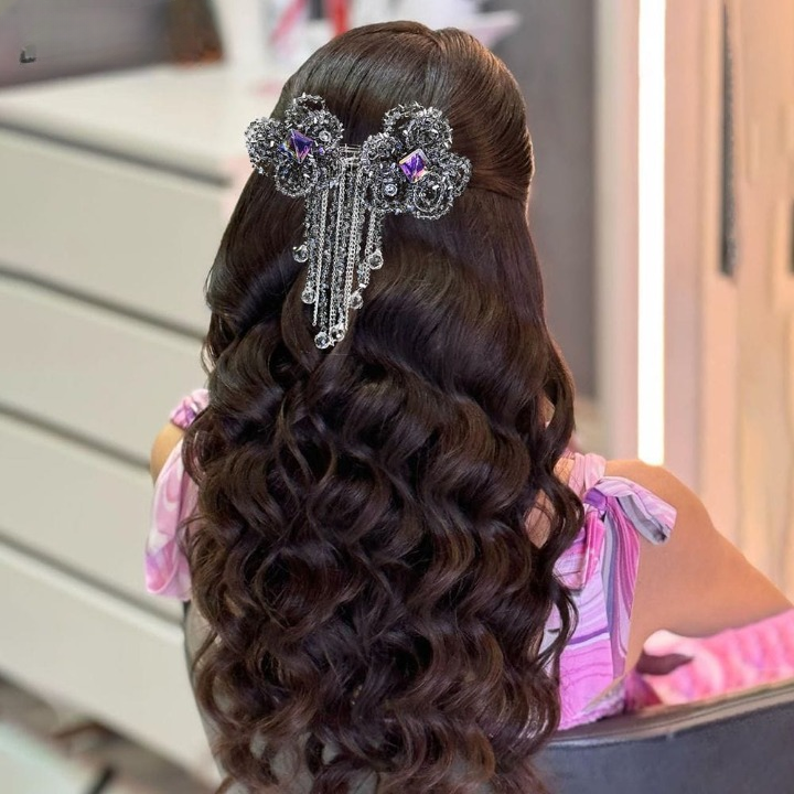 Luxury Crystal Beaded Bow Hairpin – Elegant Rhinestone Hair Clip with Tassel Chains