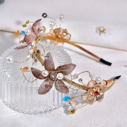 Forest Princess Floral Headband – Crystal Pearl Wedding & Party Hair Accessory