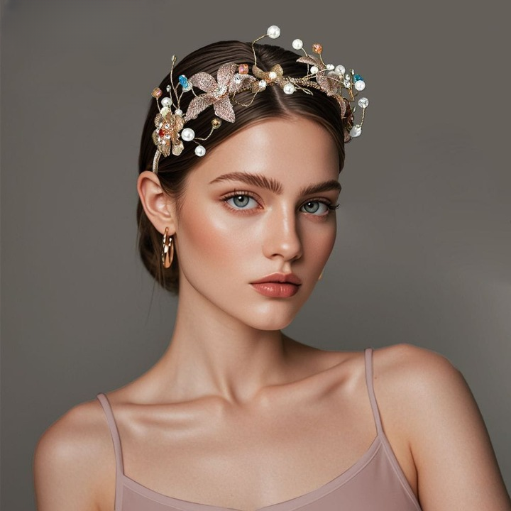 Forest Princess Floral Headband – Crystal Pearl Wedding & Party Hair Accessory