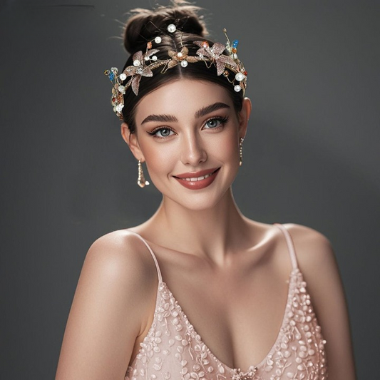 Forest Princess Floral Headband – Crystal Pearl Wedding & Party Hair Accessory