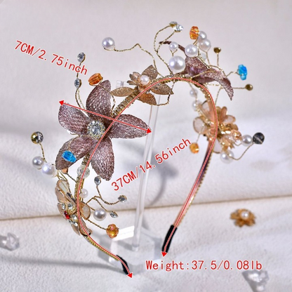 Forest Princess Floral Headband – Crystal Pearl Wedding & Party Hair Accessory
