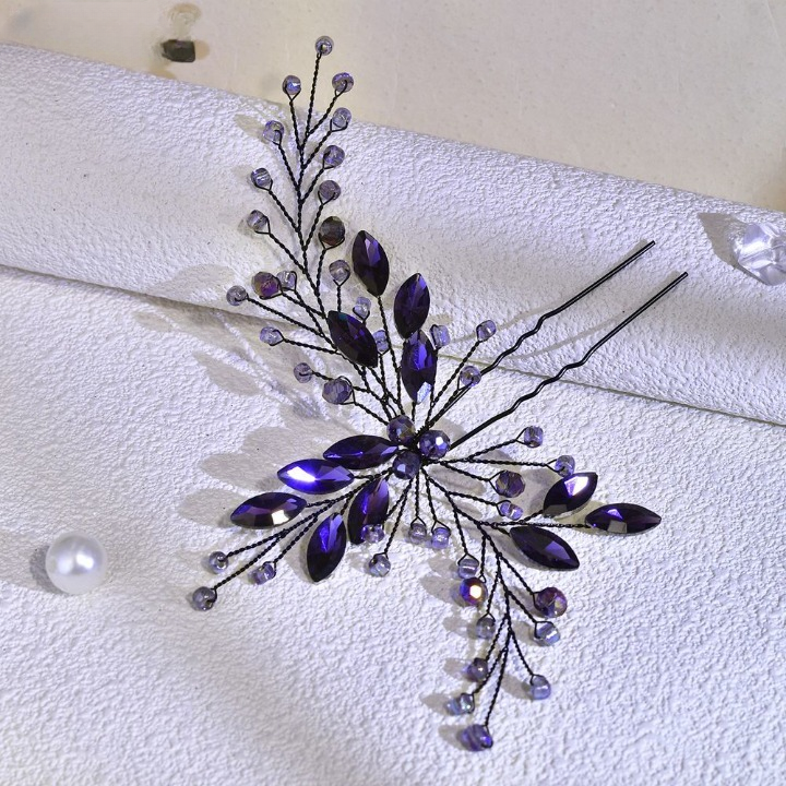 Spring & Summer Crystal Hairpin – Elegant Purple Rhinestone Bridal & Party Hair Accessory