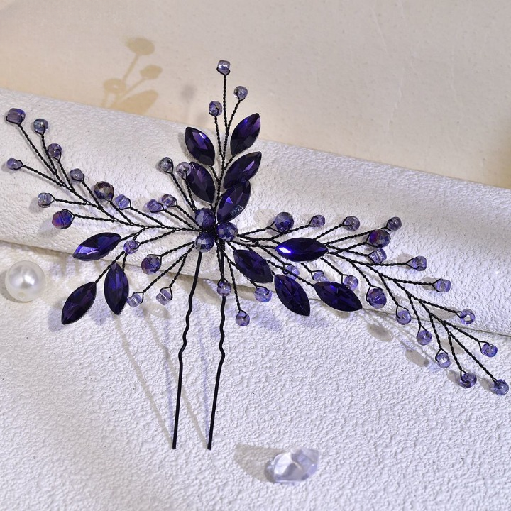 Spring & Summer Crystal Hairpin – Elegant Purple Rhinestone Bridal & Party Hair Accessory