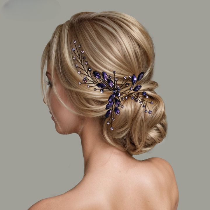 Spring & Summer Crystal Hairpin – Elegant Purple Rhinestone Bridal & Party Hair Accessory