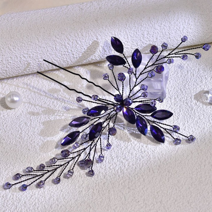 Spring & Summer Crystal Hairpin – Elegant Purple Rhinestone Bridal & Party Hair Accessory
