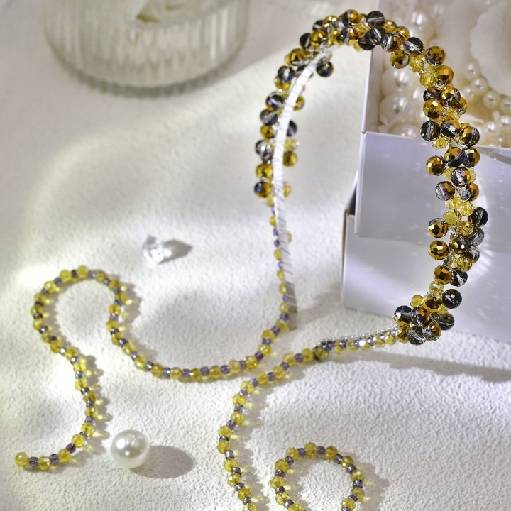 Fairy Gold Tassel Luxury Rhinestone Headband – Retro Crystal Beaded Hair Accessory